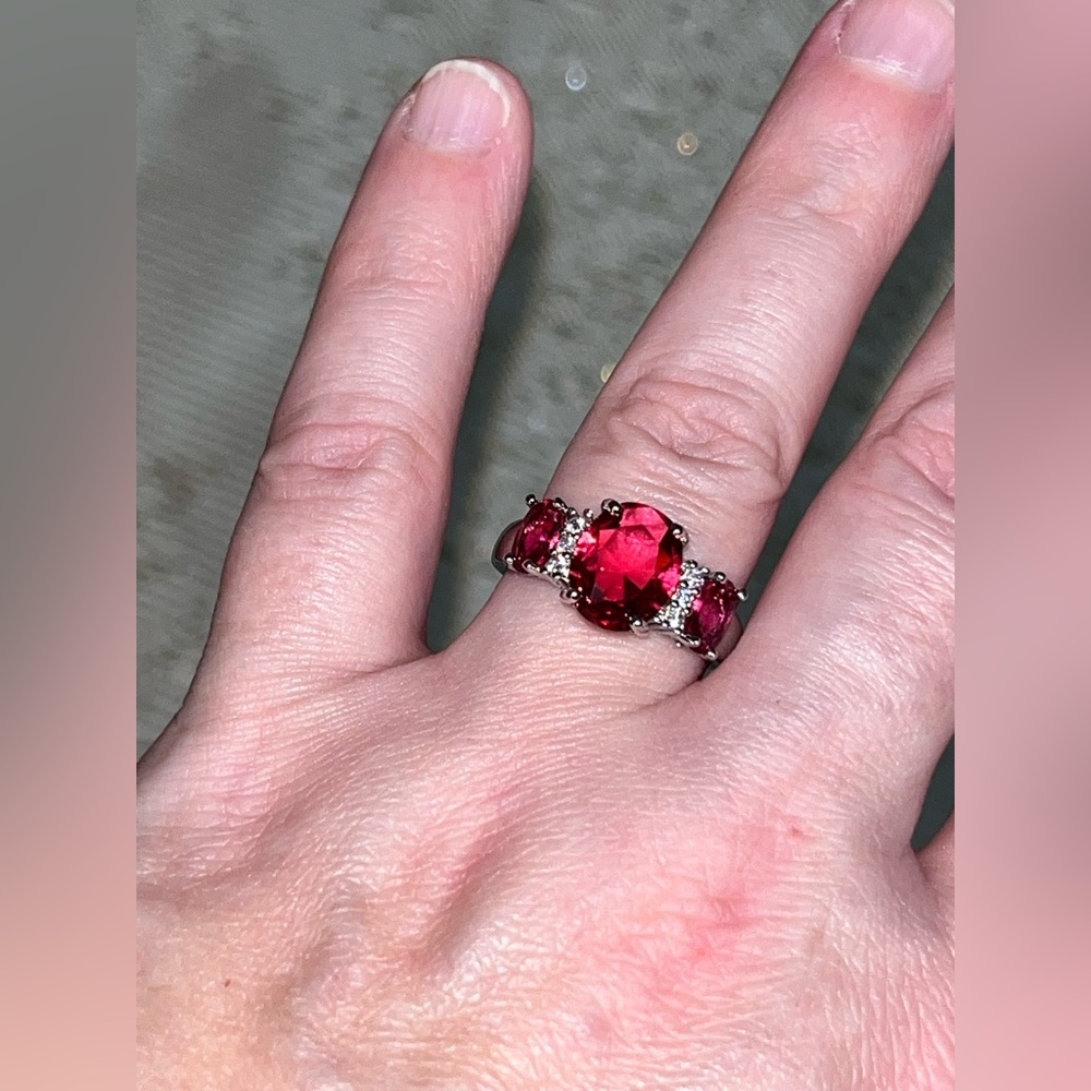 Sterling Silver And Ruby Gemstone Ring Size 7 - image 2